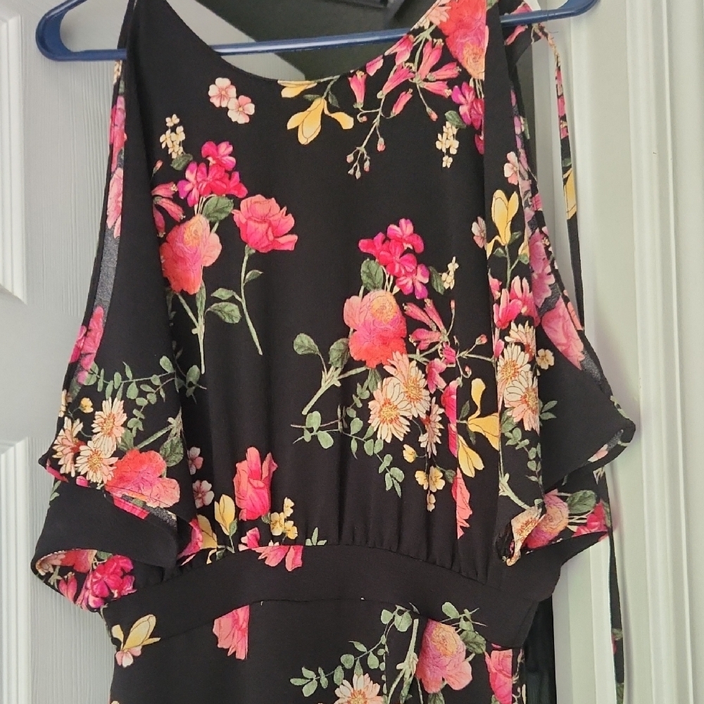 Lush Floral Jumpsuit - Black and Pink